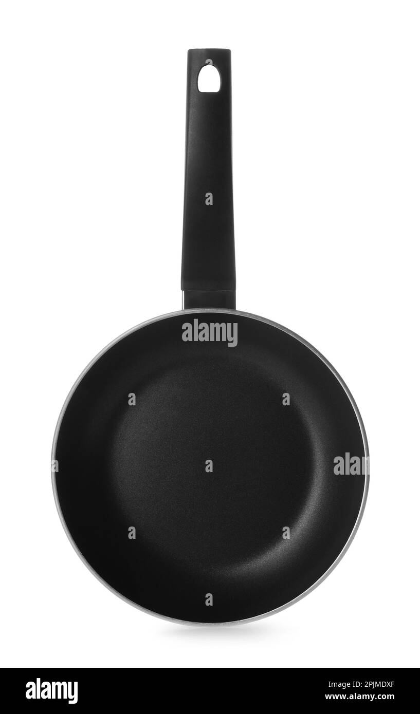 New nonstick frying pan isolated on white Stock Photo Alamy
