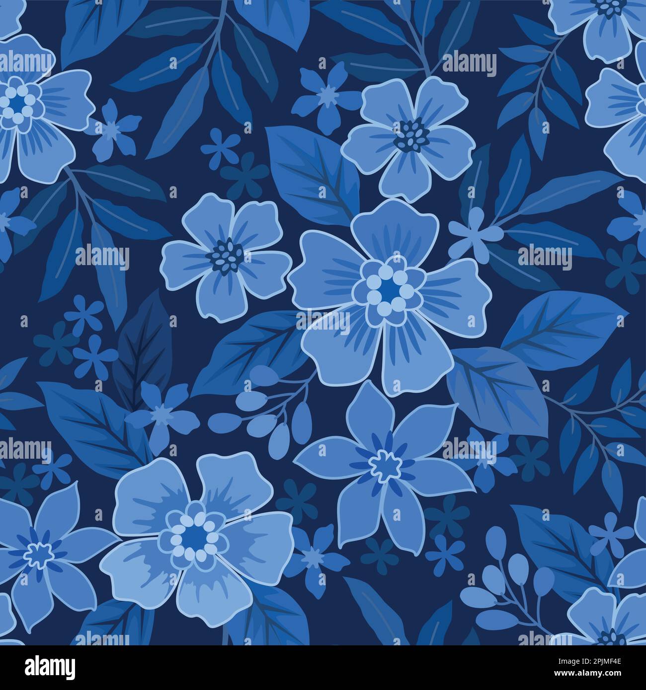 vector seamless pattern with blue floral ornament Stock Vector