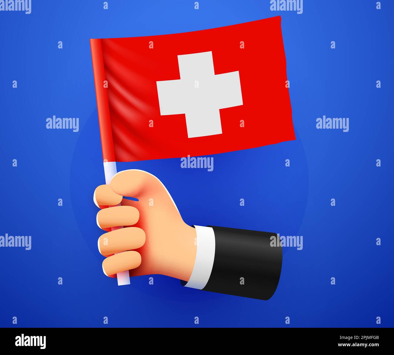 3d hand holding Switzerland National flag. Vector illustration Stock