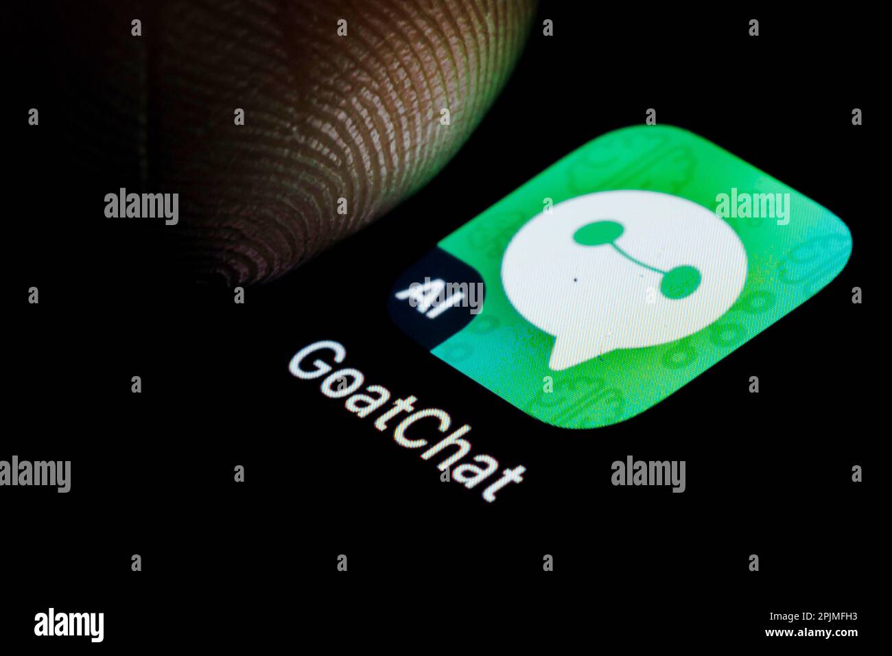 Berlin, Deutschland. 03rd Apr, 2023. Symbolic photo: The app of the AI chat platform GoatChat is displayed on a smartphone. Berlin, April 3, 2023 Credit: dpa/Alamy Live News Stock Photo