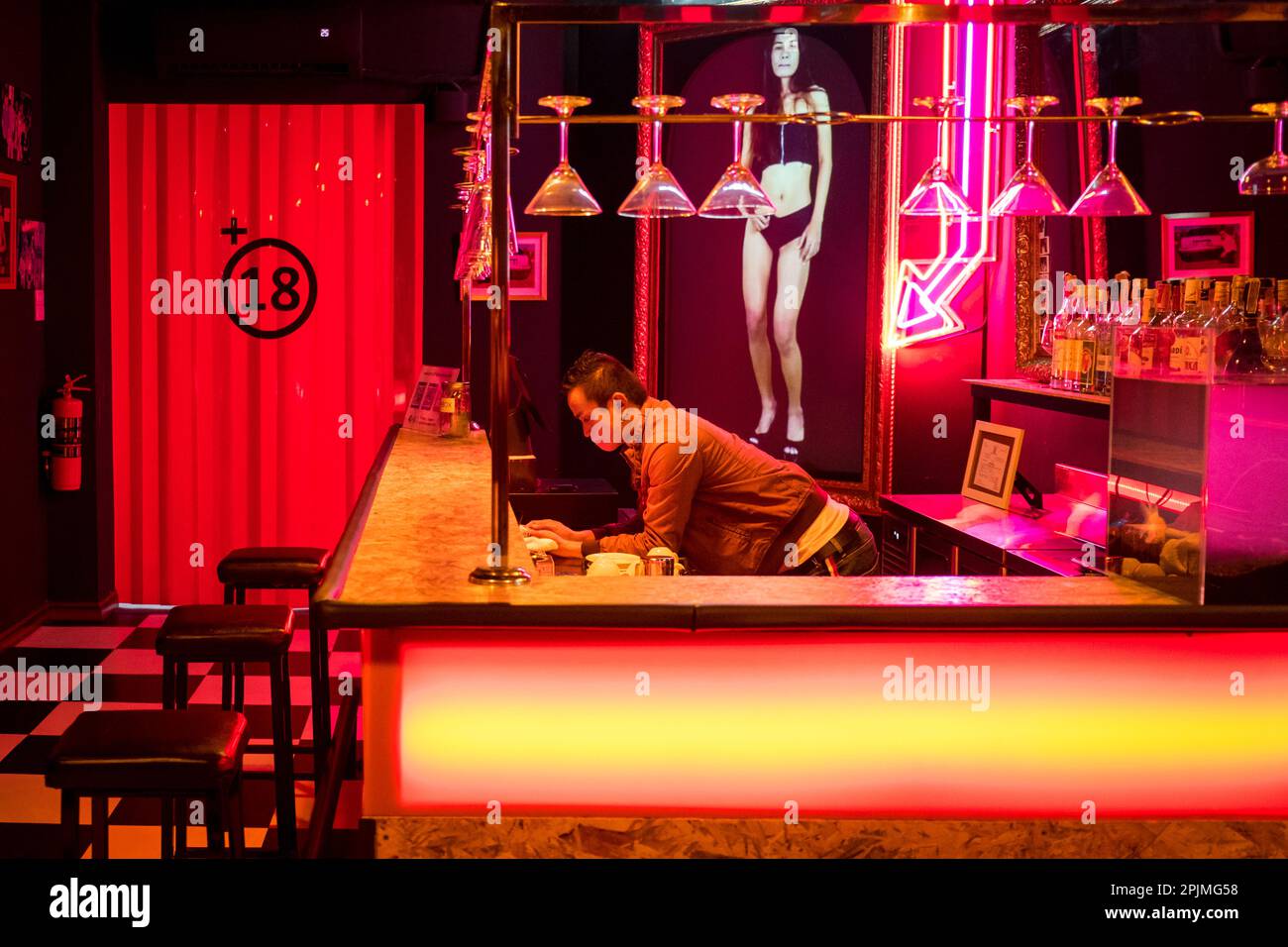 The working bar in the Patpong Museum is a replica of a typical gogo bar of the 1970s, but with