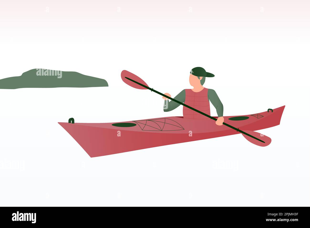 Kayaker swimming in the kayak. Kayak in the lake or sea. Outdoor sport