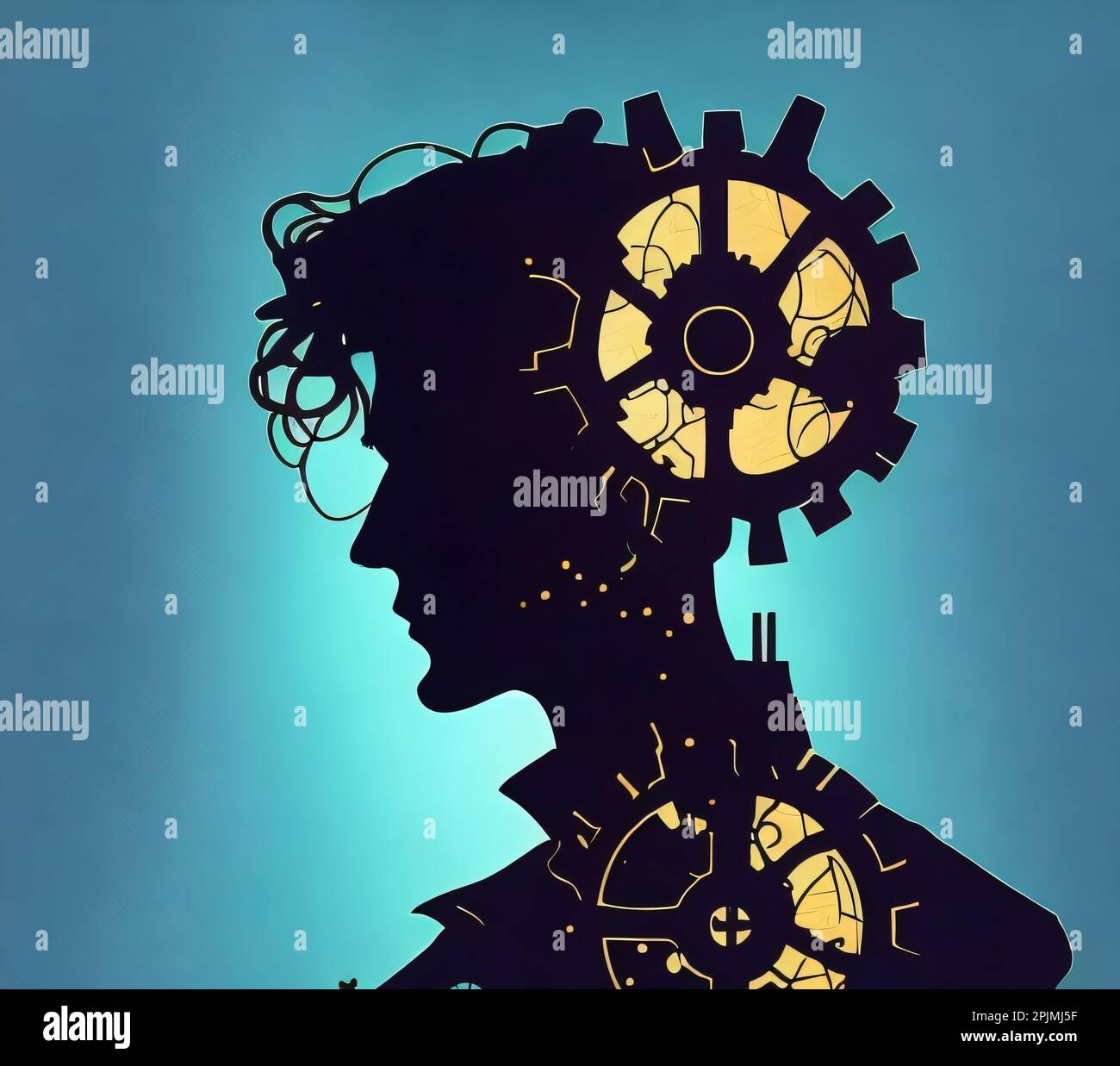 Silhouette of a man with gears and mechanic background Stock Photo - Alamy