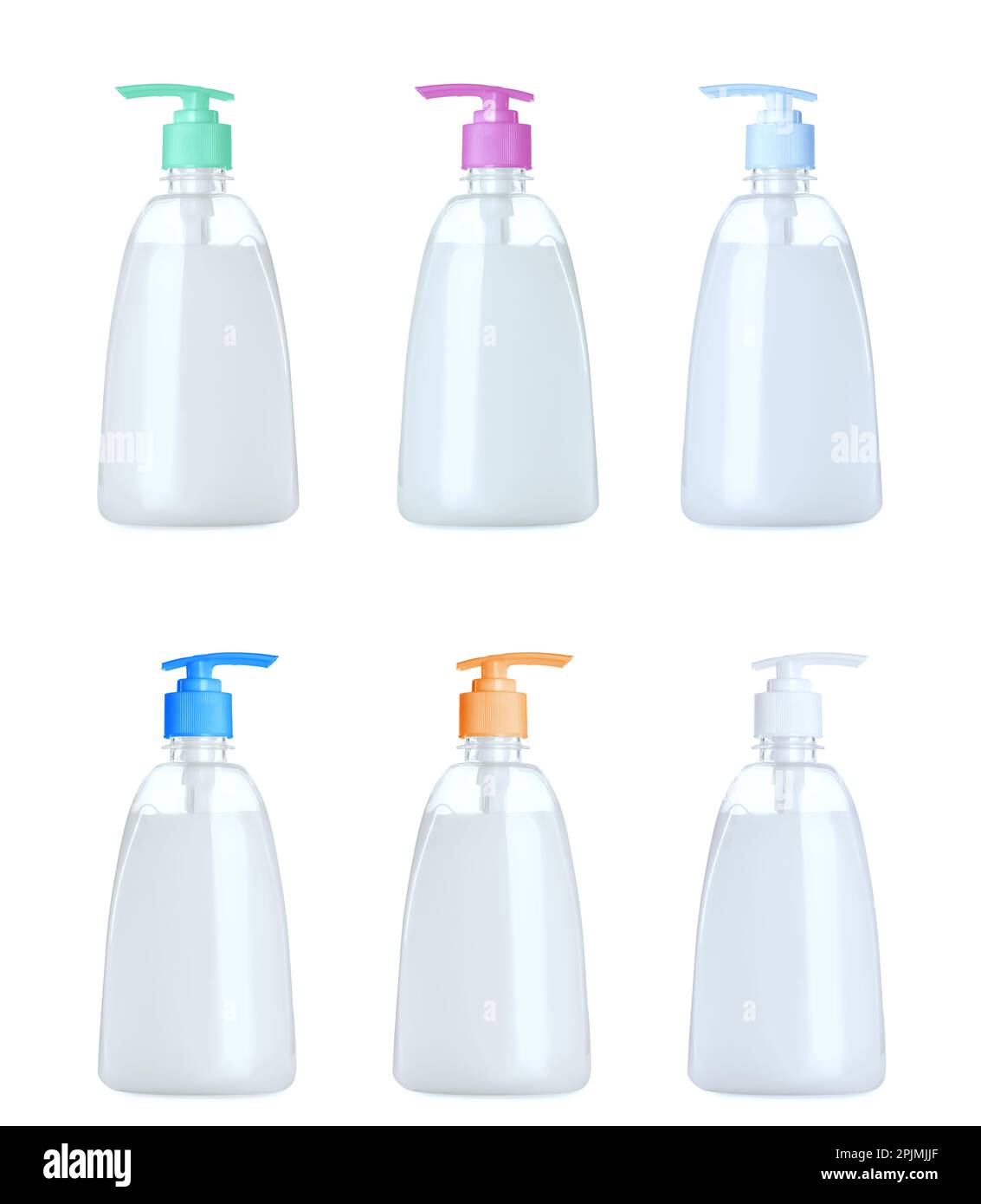 Set with bottles of liquid soap on white background Stock Photo - Alamy