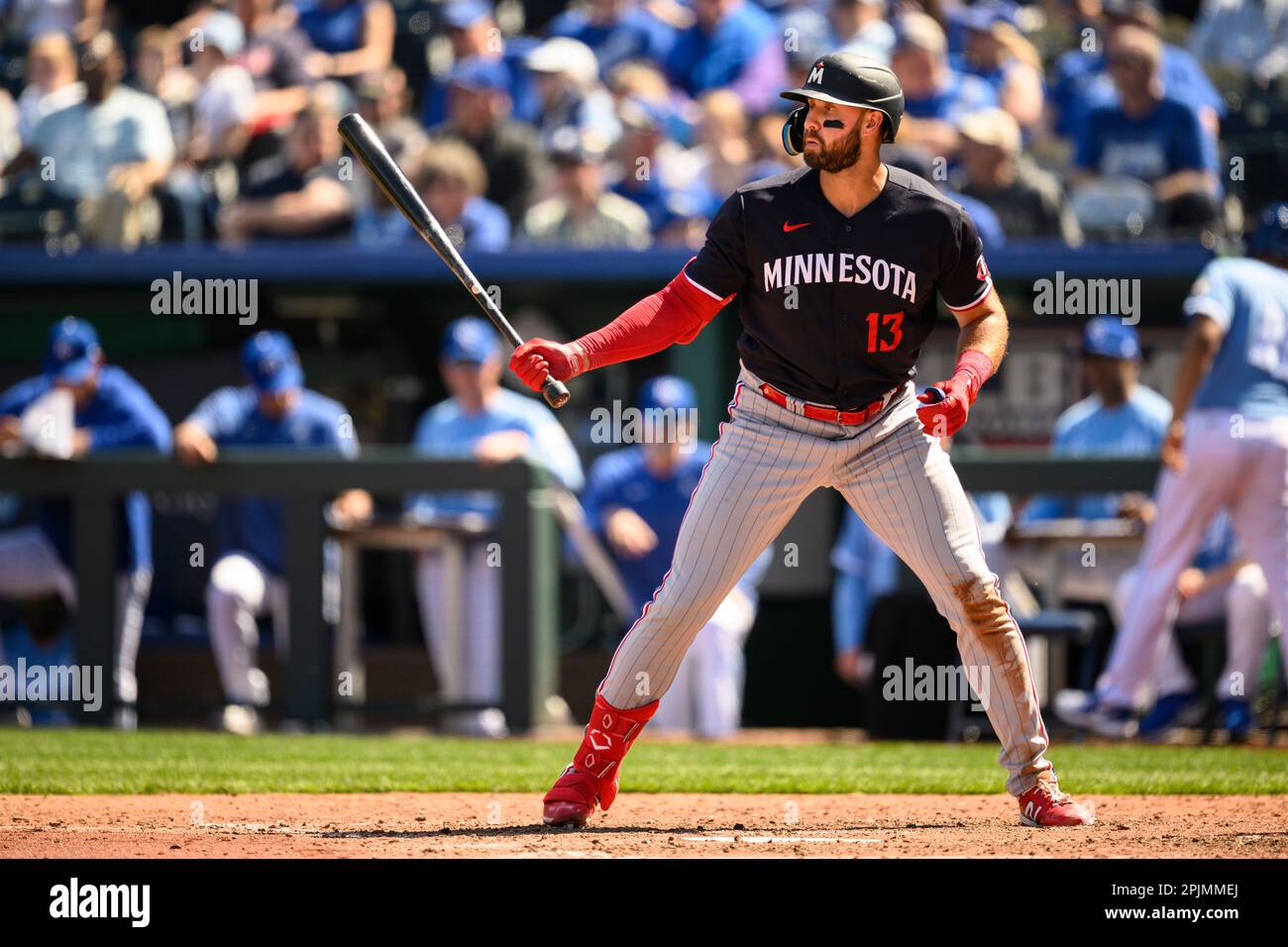 Minnesota Twins' Joey Gallo at bat against the Kansas City Royals during  the sixth inning of a baseball game, Sunday, April 2, 2023, in Kansas City,  Mo. (AP Photo/Reed Hoffmann Stock Photo 