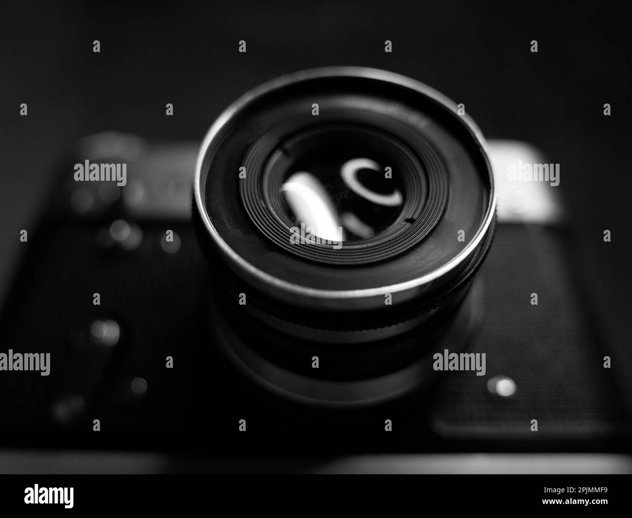 A grayscale shot of the small parts of an old vintage camera Stock