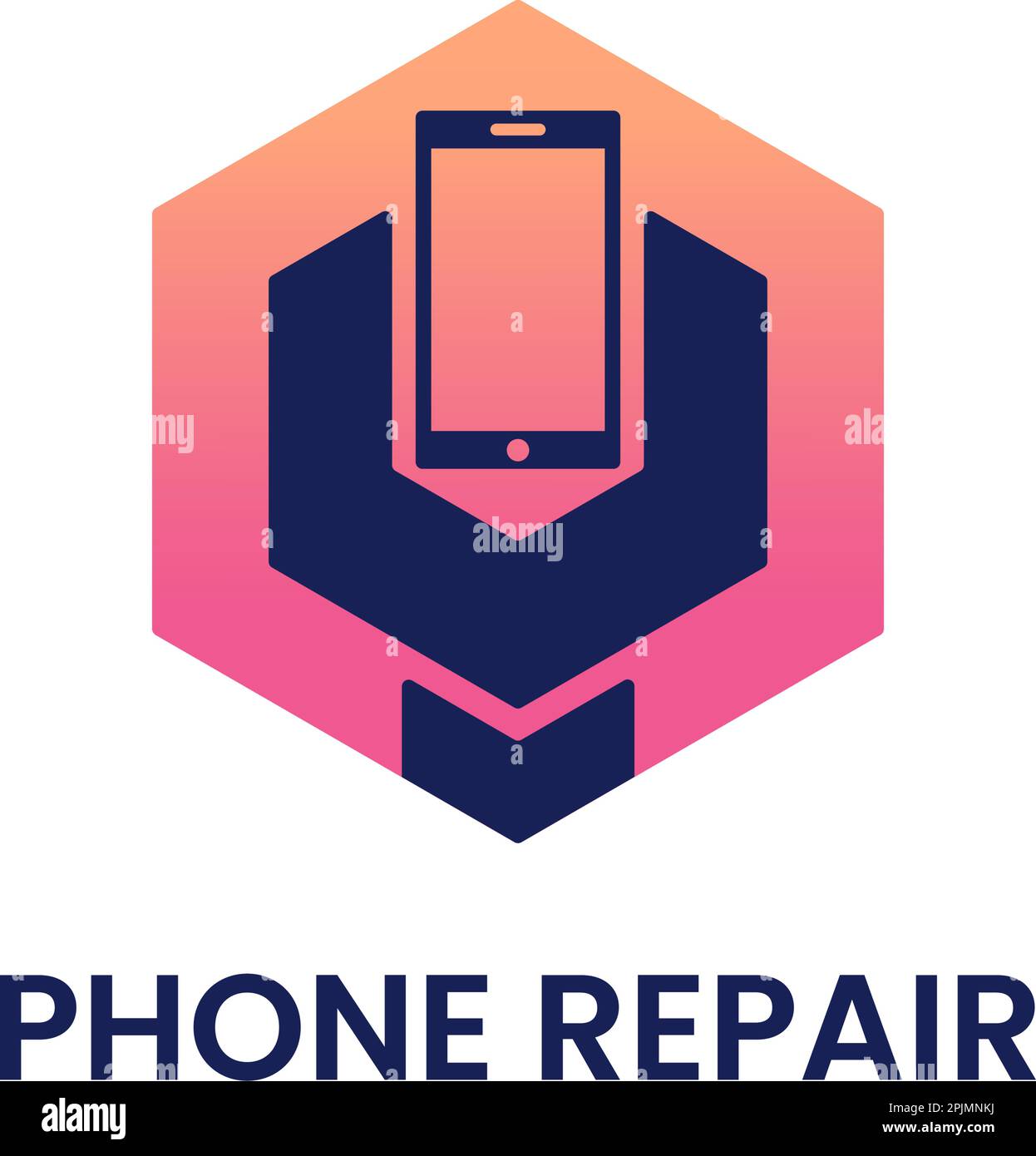 Mobile, cell phone repair shop logo. Wrench or spanner with smart phone inside hexagon. Repair service or maintenance concept. Maintenance logo or ico Stock Vector