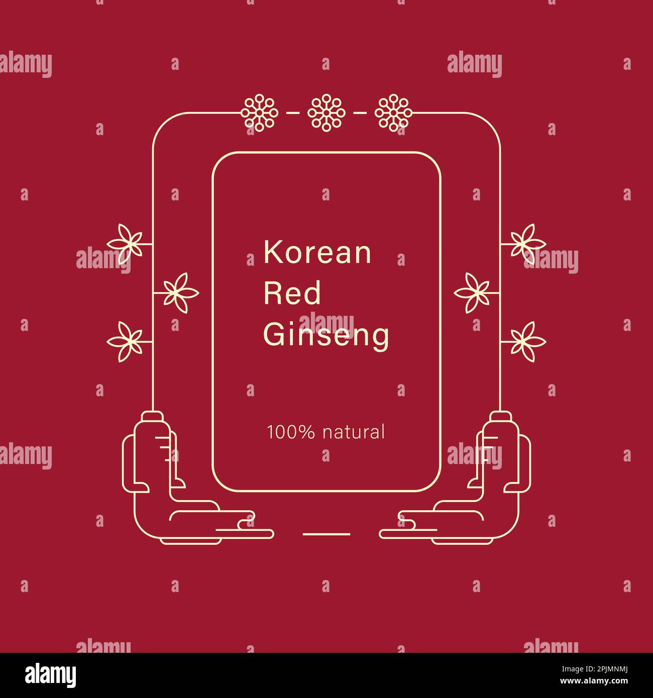 Red korean or chinese ginseng root logo, badge, label Text in korean