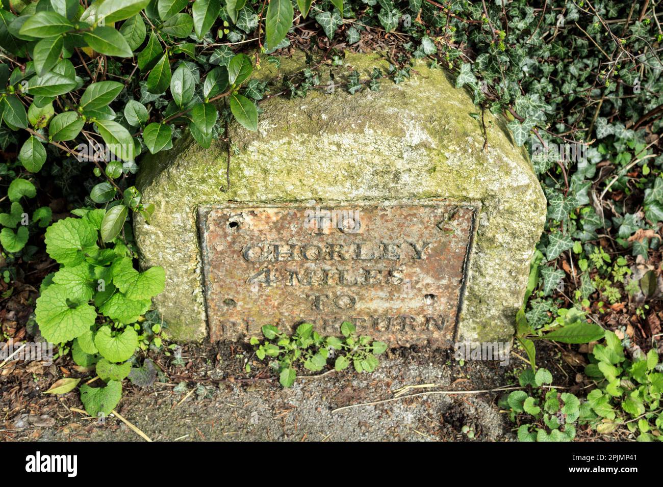 Milestone at Blackburn Road, Higher Wheelton, Lancashire Stock Photo