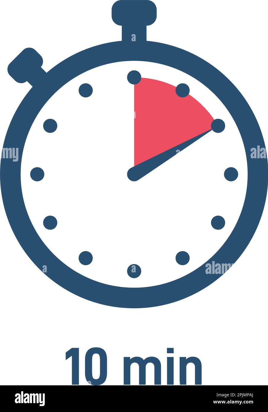 Set of stopwatch icons showing time 10 minutes or seconds. Red and