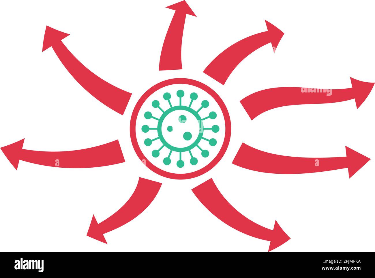 Virus spread as war attack or assault concept. Virus spread red arrows