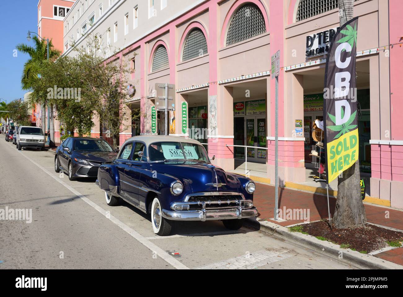 Calle Ocho (Southwest 8th Street) in Little Havana. Miami, Florida. Hemp Life Miami Stock Photo