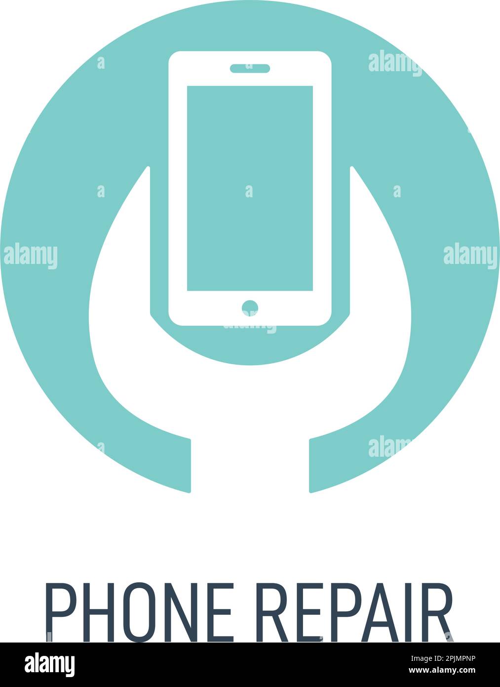 Mobile, cell phone repair shop logo. Wrench or spanner with smart phone