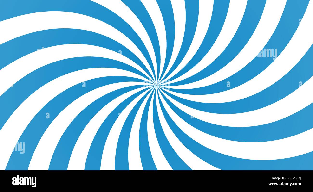 Sunburst background with blue ray. Spiral curved rotating background