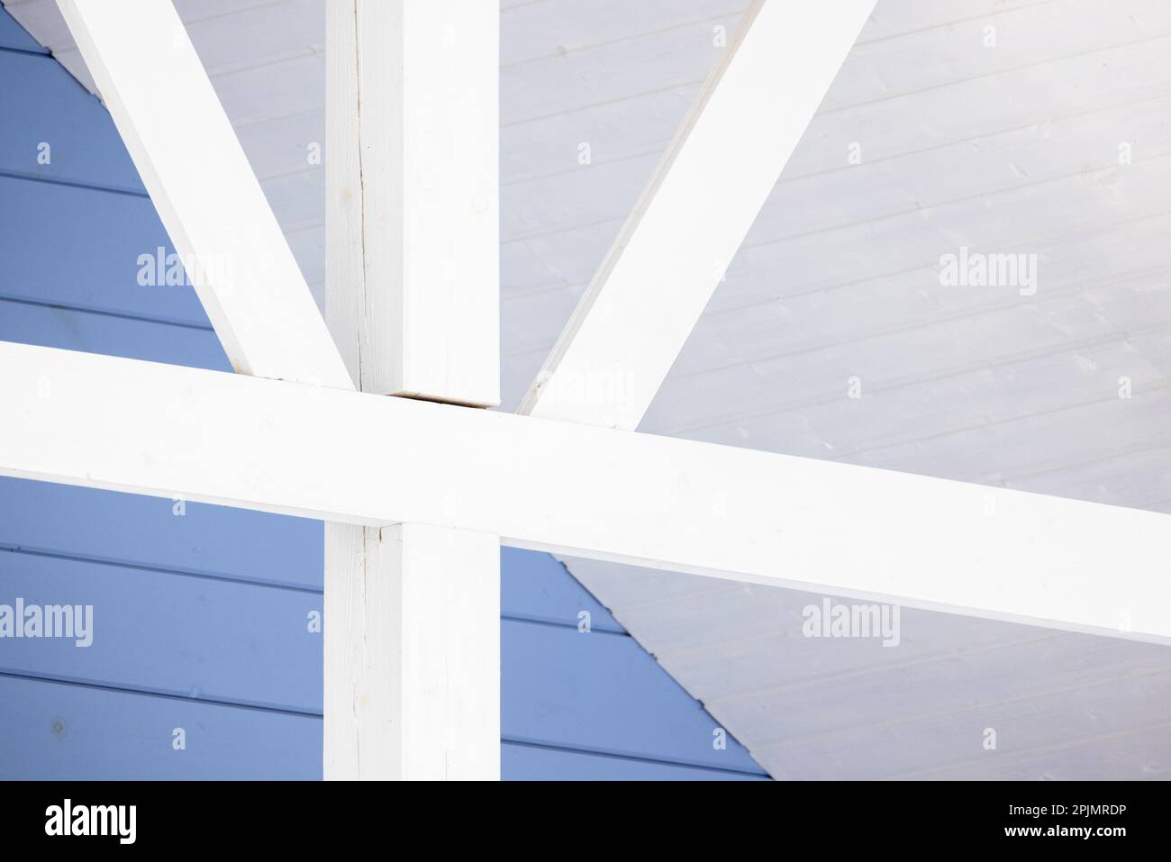 Blue white wooden house exterior details, walls and girders Stock Photo