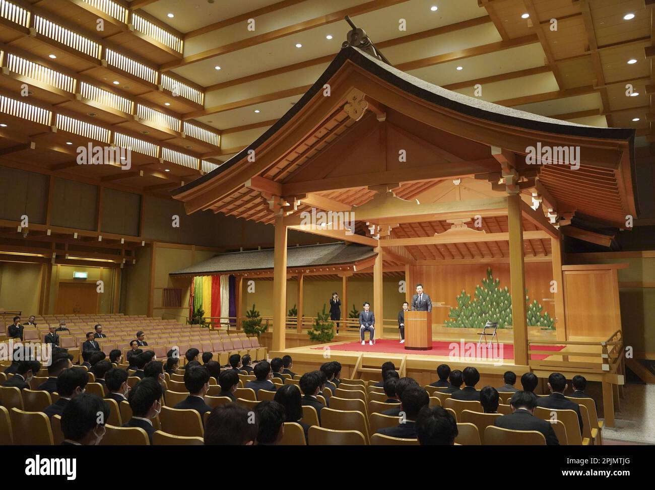 New employees of Tamadic Co. attend an entrance ceremony held at Nagoya