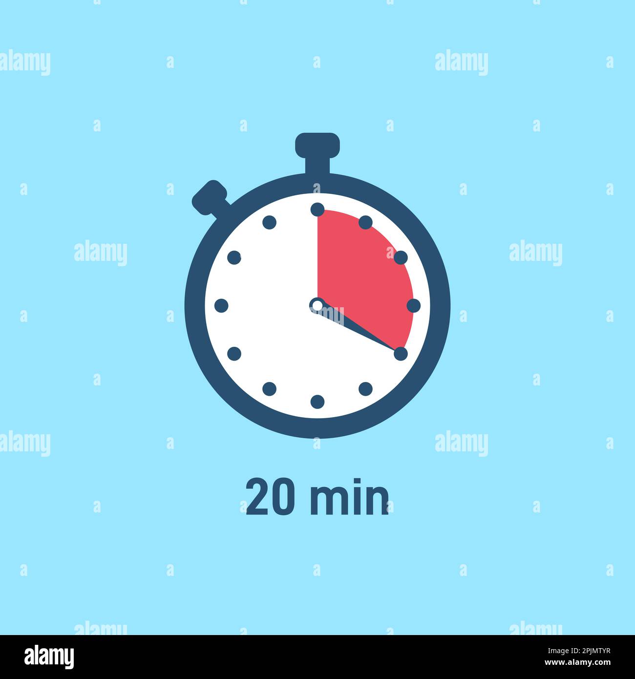 Set of stopwatch icons showing time 20 minutes or seconds. Red and