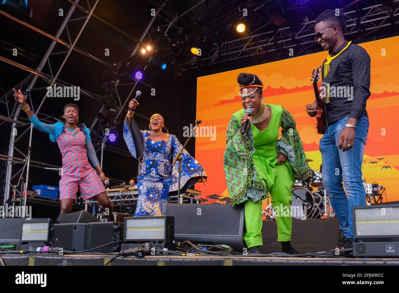 Les Amazones D'Afrique perform at the 40th Anniversary of the WOMAD Festival, Charlton Park, Malmesbury, England. July 30, 2022 Stock Photo