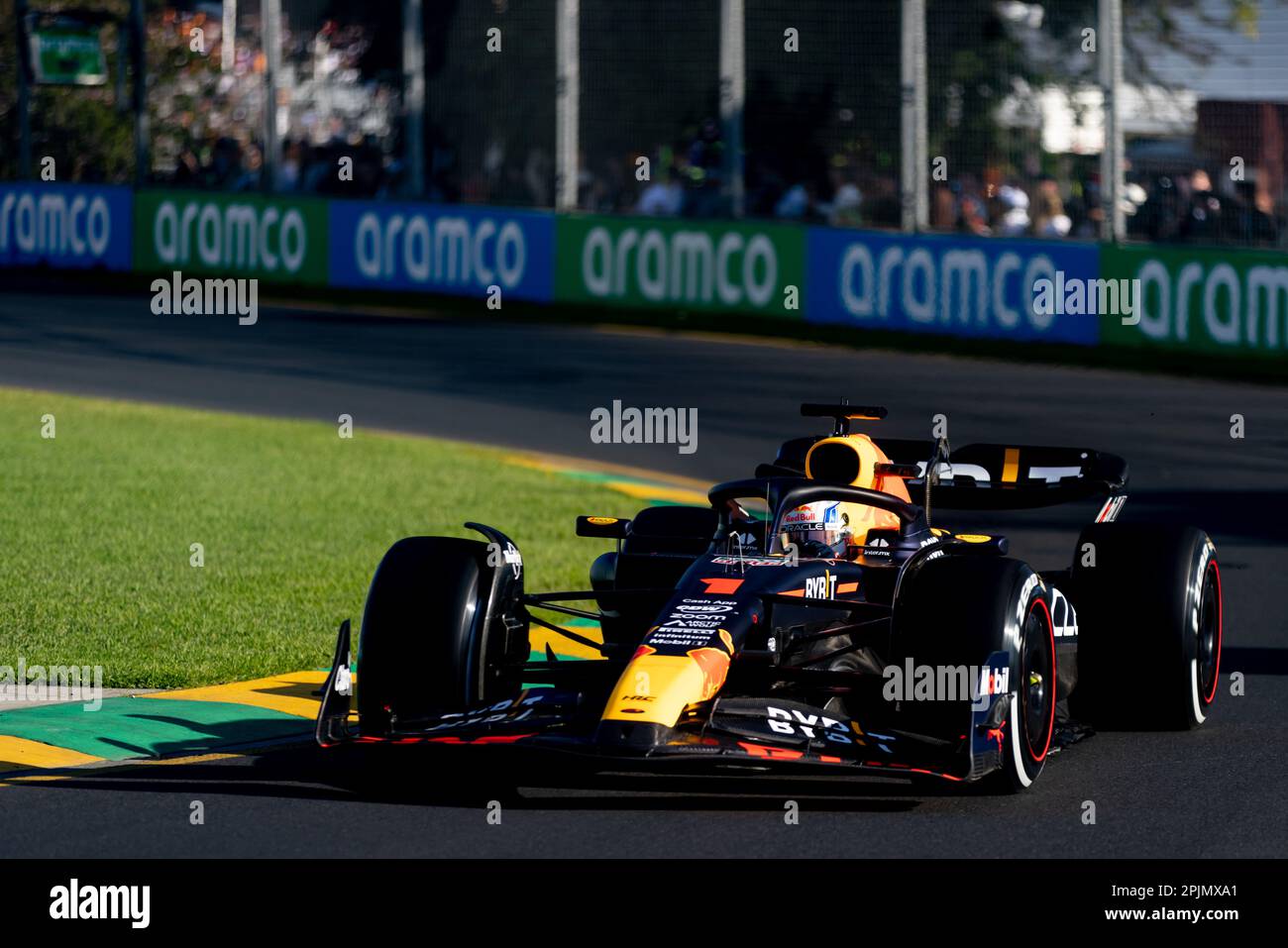 MELBOURNE, AUSTRALIA - APRIL 2: Max Verstappen of the Netherlands drives the Oracle Red Bull Racing RB19 on race day during the 2023 Australian Grand Stock Photo