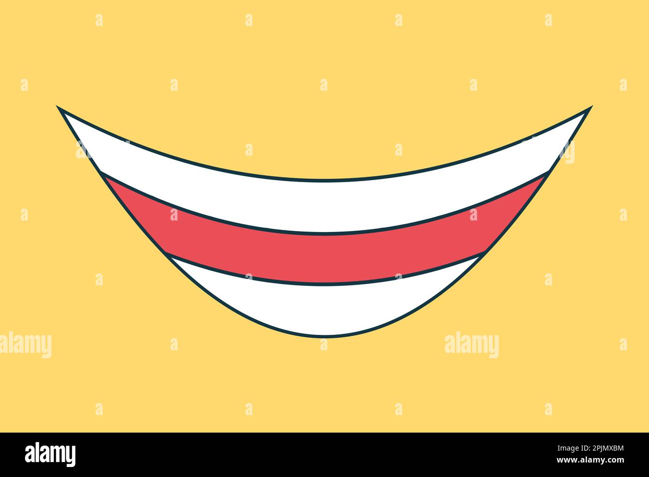 Broad happy smile. Emoticon template on yellow background. Smile face. Mouth with teeth drawing. Joy, fun emoticon. Vector illustration Stock Vector