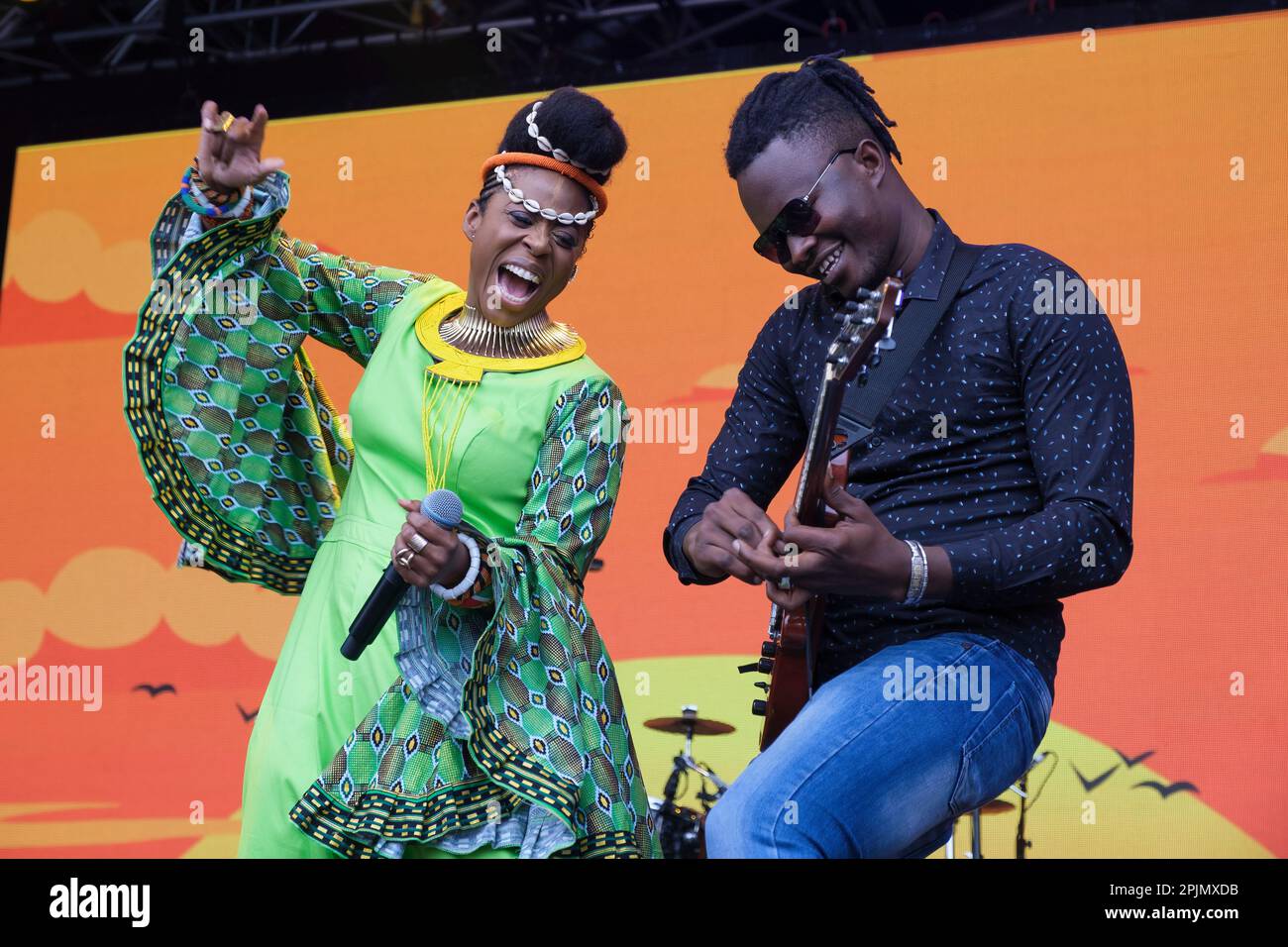 Les Amazones D'Afrique perform at the 40th Anniversary of the WOMAD Festival, Charlton Park, Malmesbury, England. July 30, 2022 Stock Photo