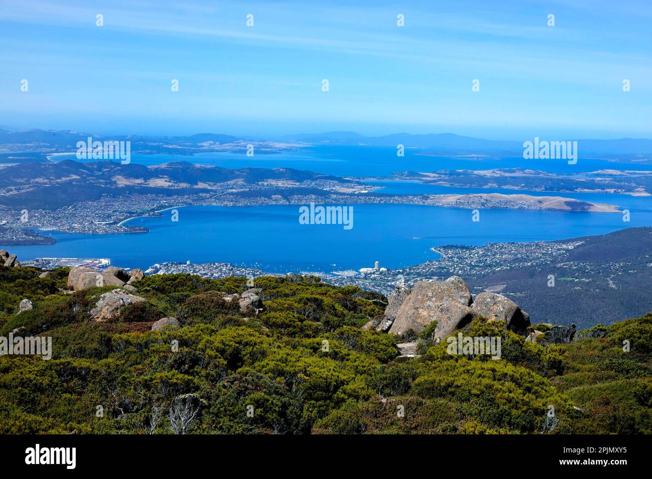 The View of Hobart from the summit of Mount Wellington, Tasmania Stock