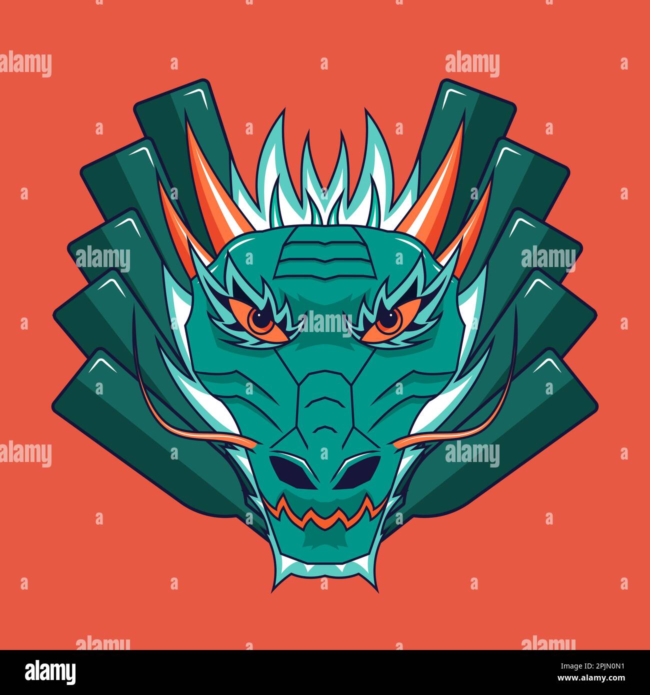 Chinese dragon head with boat paddles on background. Applicable as ...