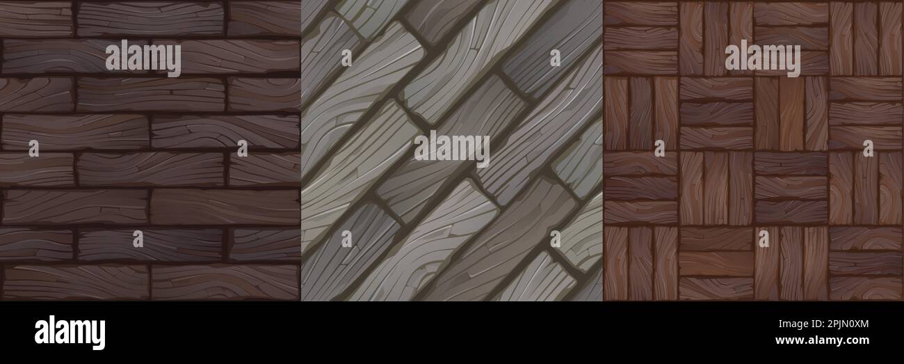 Set of Cartoon wood texture seamless vector pattern background for games, animations, interior design. Stock Vector