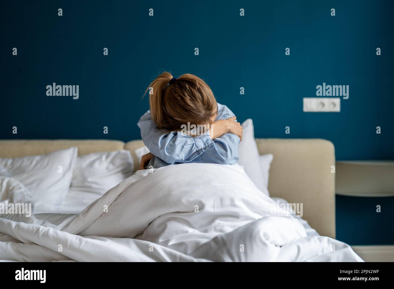 Frustrated depressed female feels broken cope with anxiety stressed sit