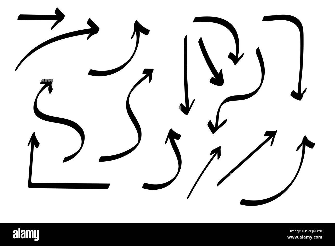 Doodle arrows set or collection. Handdrawn shapes, directions signs or