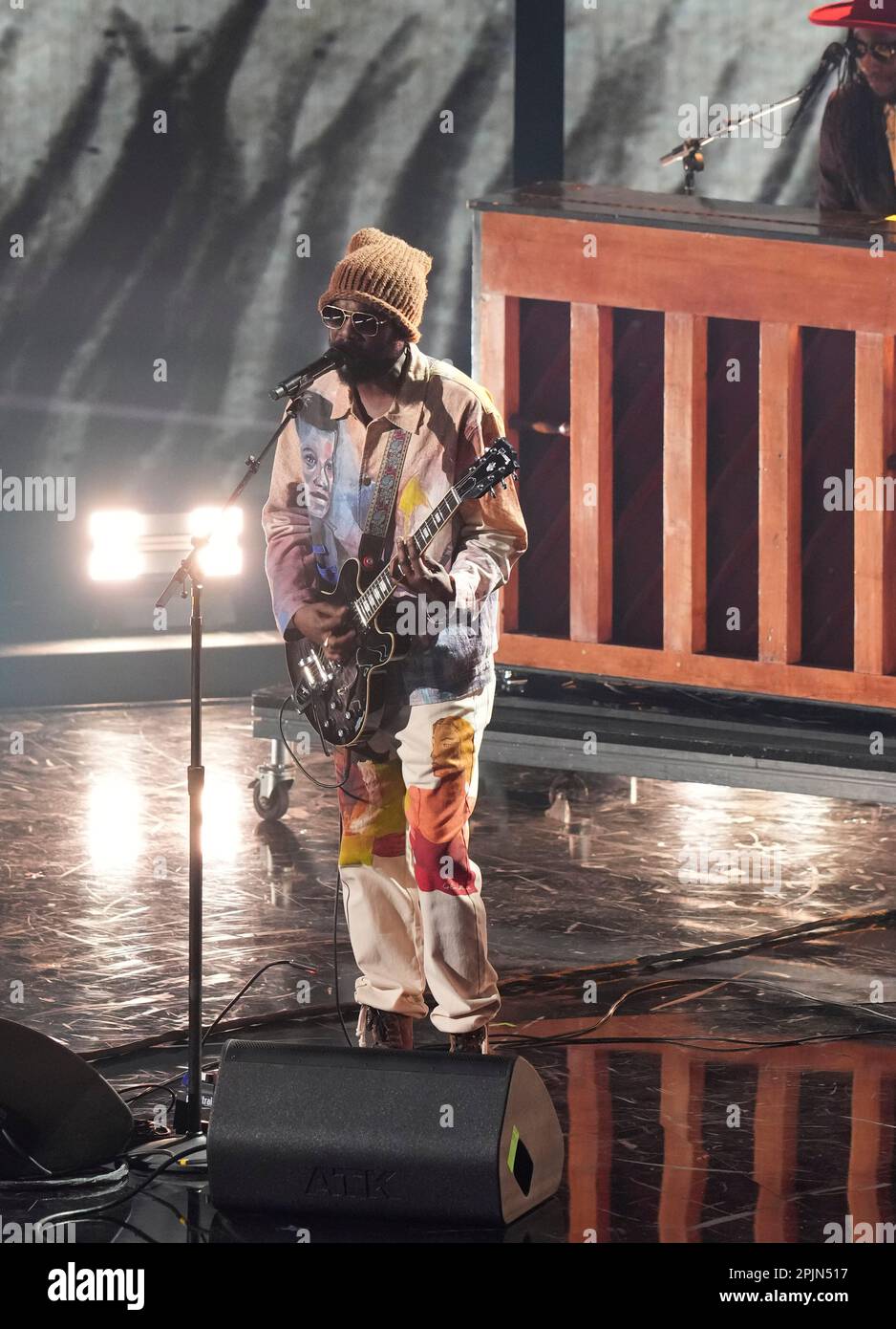 Austin guitarist and singer GARY CLARK JR. performs a tribute to another Austin guitarist, Stevie Ray Vaughn, onstage at the 2023 Country Music Television (CMT) Music Awards held for the first time in Austin, Texas on April 2, 2023 at the Moody Center before a sold out crowd. Credit: Bob Daemmrich/Alamy Live News Stock Photo