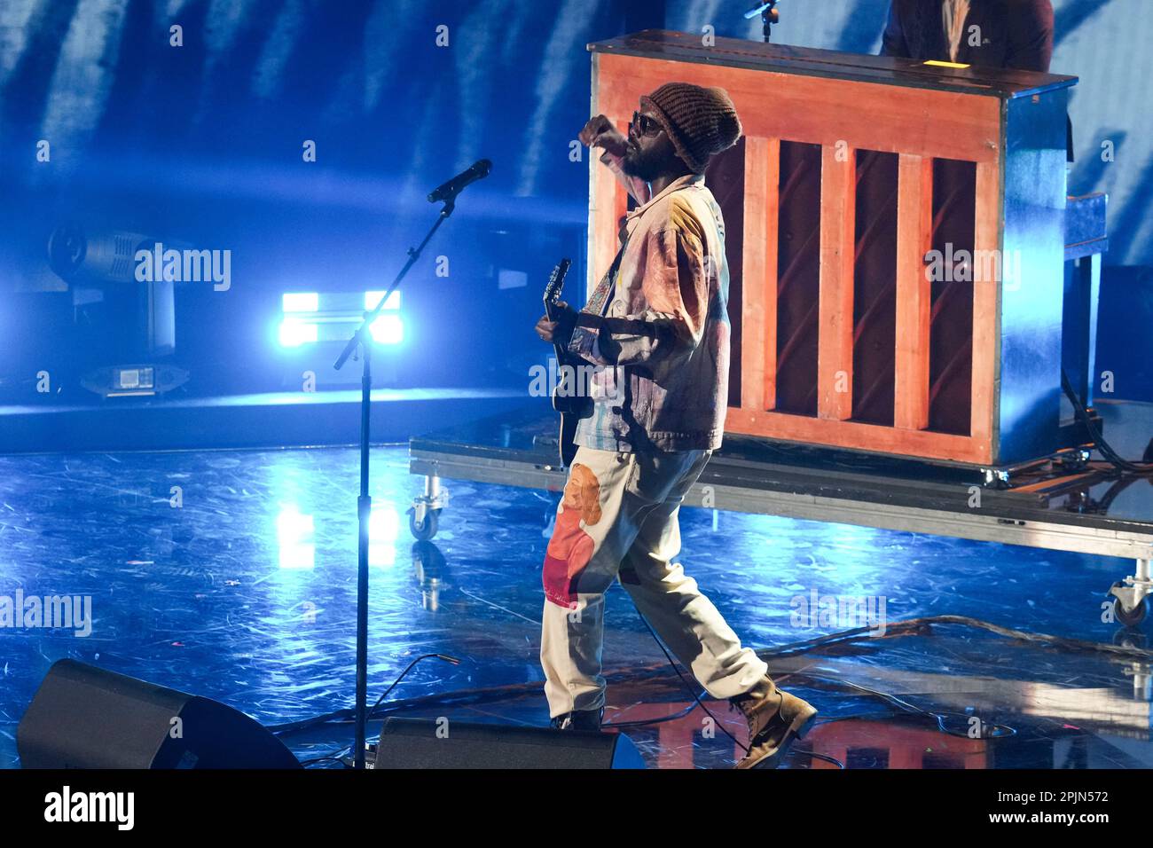 Austin guitarist and singer GARY CLARK JR. performs a tribute to another Austin guitarist, Stevie Ray Vaughn, onstage at the 2023 Country Music Television (CMT) Music Awards held for the first time in Austin, Texas on April 2, 2023 at the Moody Center before a sold out crowd. Credit: Bob Daemmrich/Alamy Live News Stock Photo