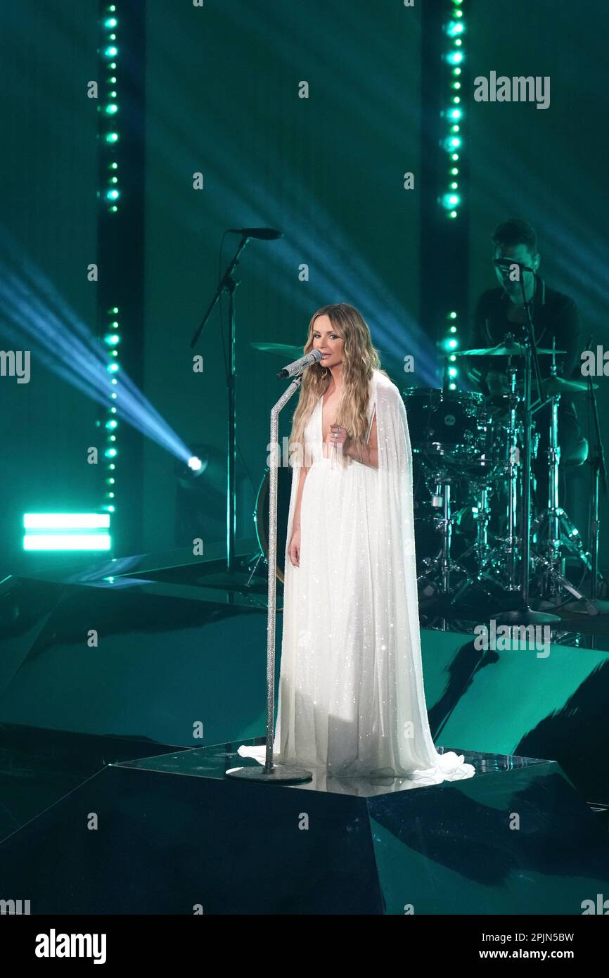 Award winner CARLY PEARCE sings onstage at the 2023 Country Music Television (CMT) Music Awards held for the first time in Austin, Texas on April 2, 2023 at the Moody Center before a sold out crowd. Credit: Bob Daemmrich/Alamy Live News Stock Photo