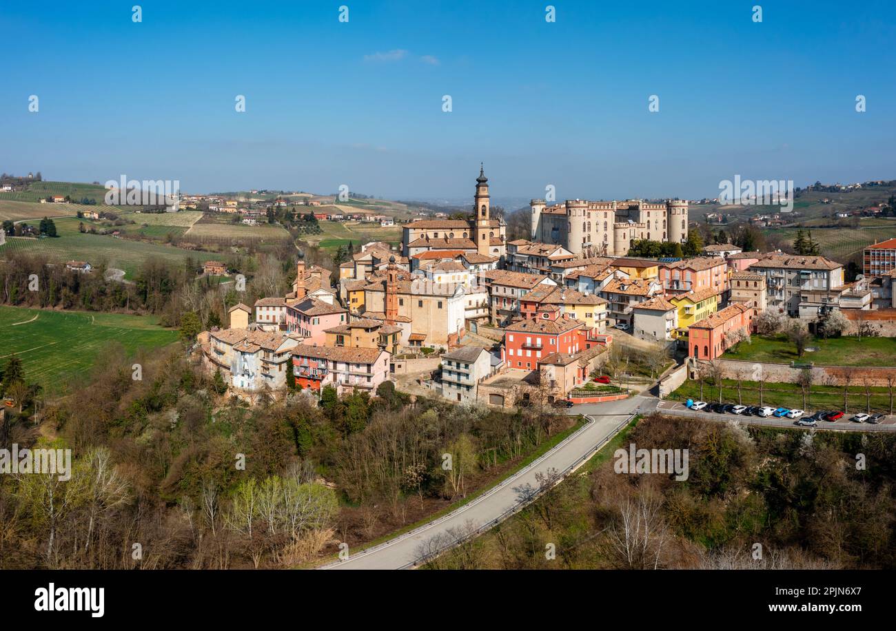 Costiglione d'Asti, Italy - 12 March, 2023: view of the picturesque village of Costigliole d'Asti in the Piedmont wine region of Italy Stock Photo