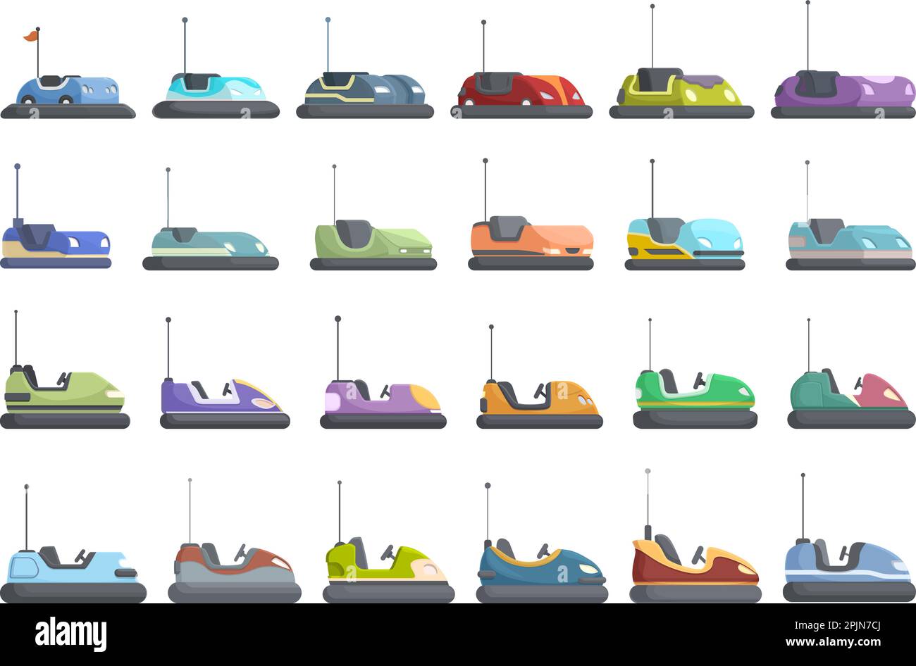 Bumper cars attraction icons set cartoon vector. Park game. Car