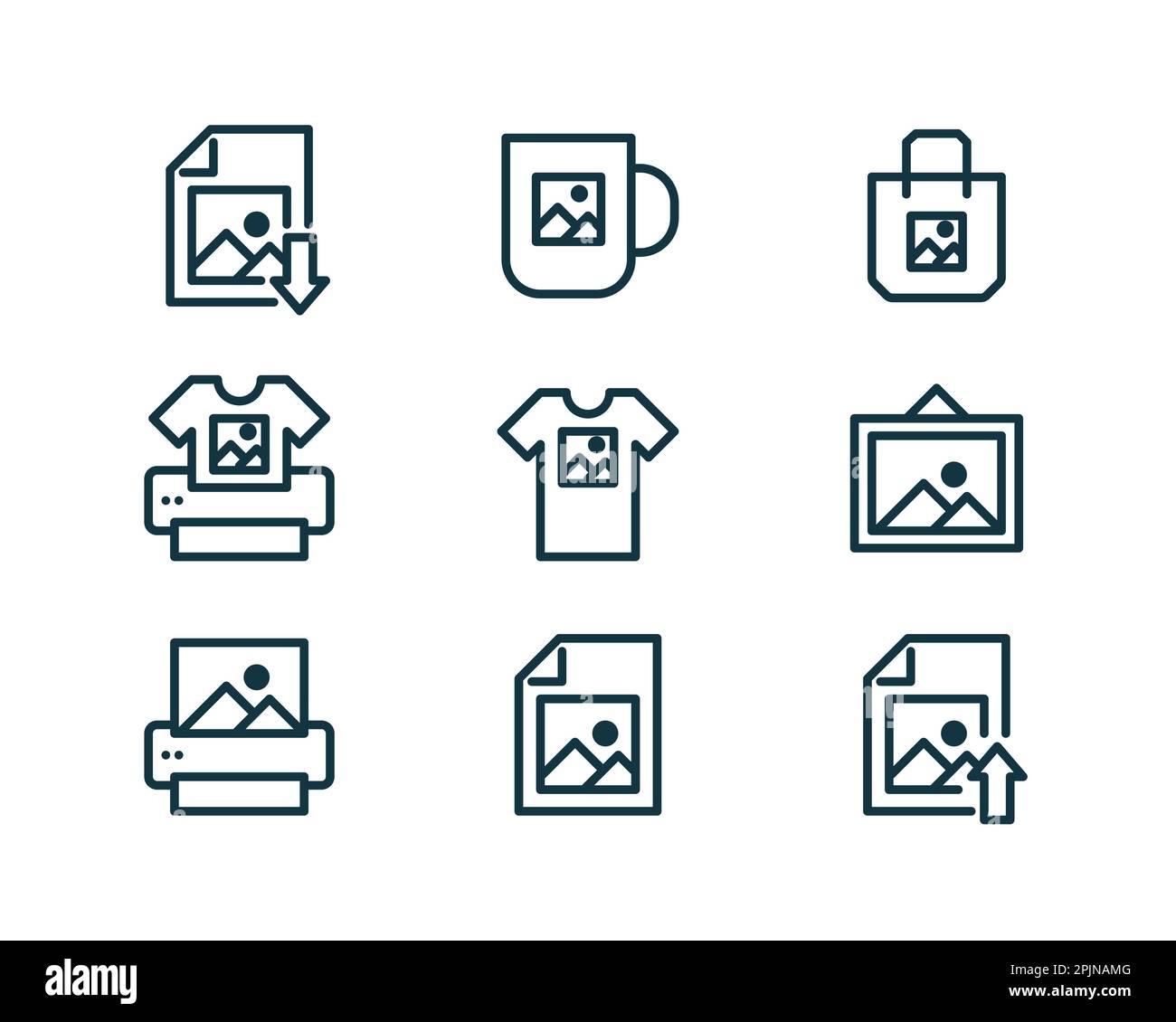 Print on demand icons collection - image file, file download, upload