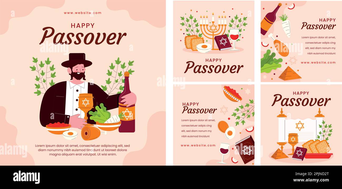 Passover greeting card set. Lets Celebrate Seder Pesach invitation, greeting card template or holiday flyer. Happy Passover Background. Vector illustr Stock Vector