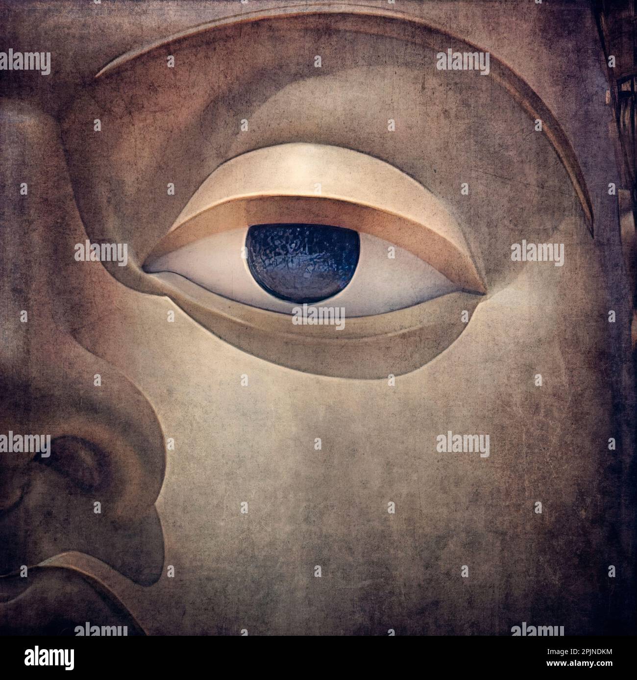 The eye of enlightenment and the face of Buddha. Vintage style with