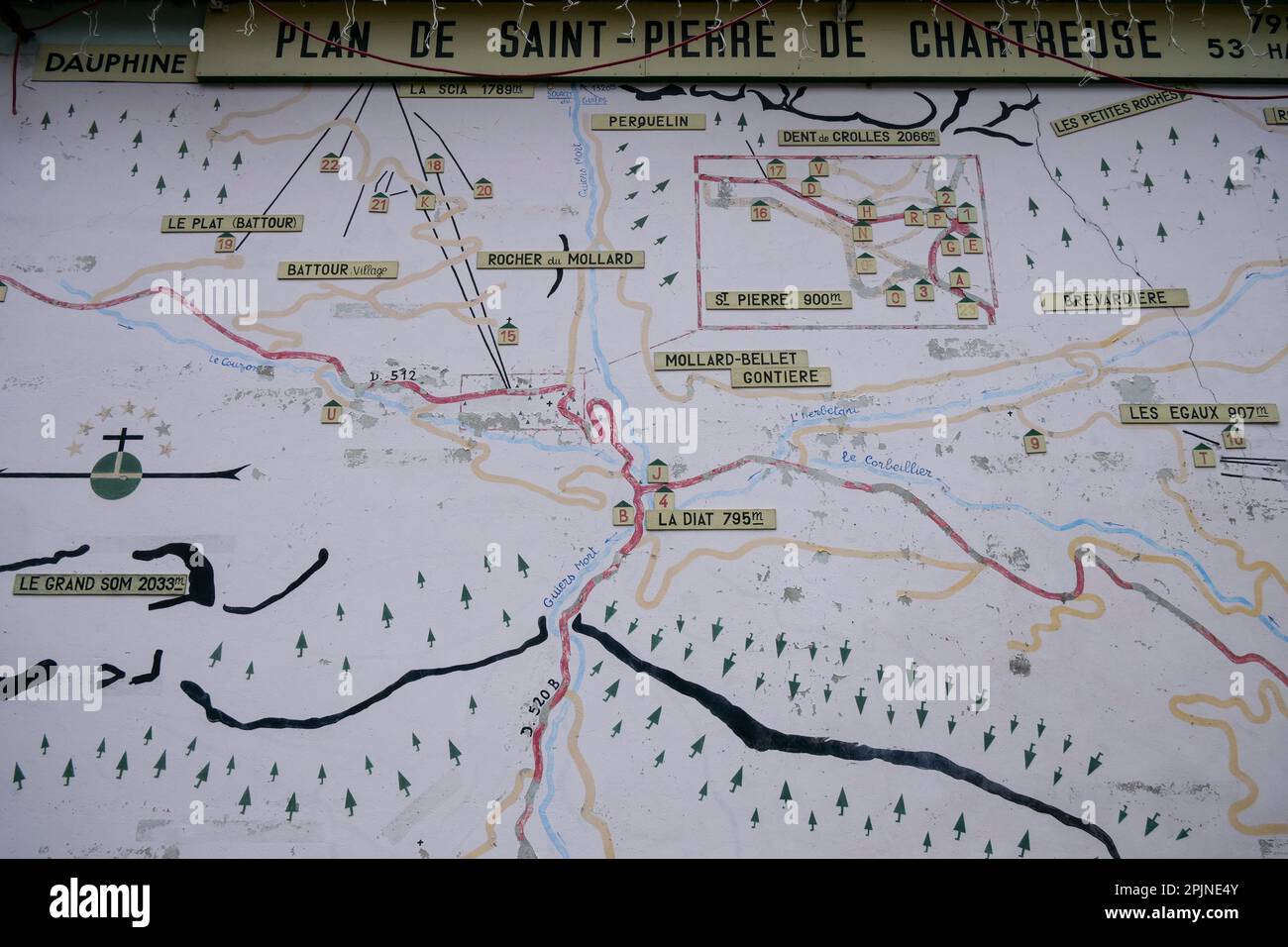 Map of the ski tracks, SaintPierre de Chartreuse, Isere, France Stock