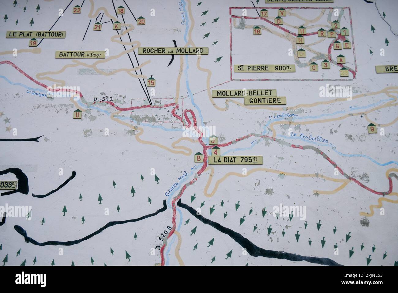 Map of the ski tracks, SaintPierre de Chartreuse, Isere, France Stock
