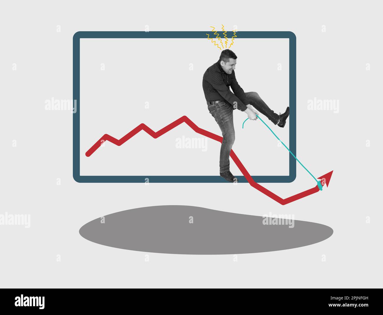 Crisis recovery concept. Collage with a man raising the arrow of the graph. Stock Photo