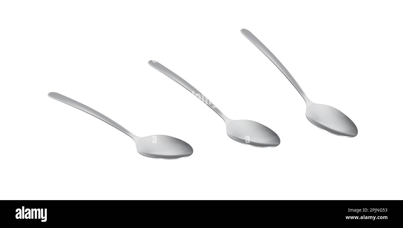 Spoon or teaspoon isolated on white background. Realistic 3d metal