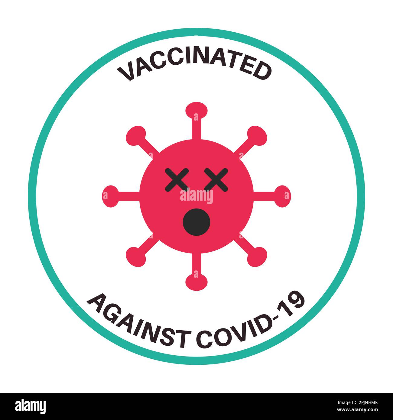 Funny vaccination badges or stickers with dead, killed virus, covid or coronavirus. Badges with quotes - vaccinated against covid 19, i got my covid-1 Stock Vector