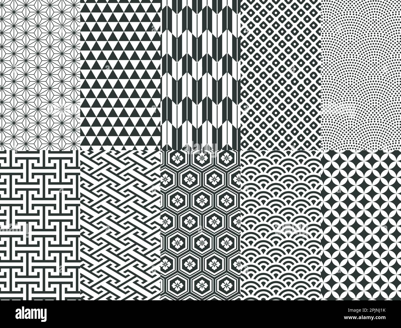 Traditional japanese seamless patterns. Japanese wave patterns