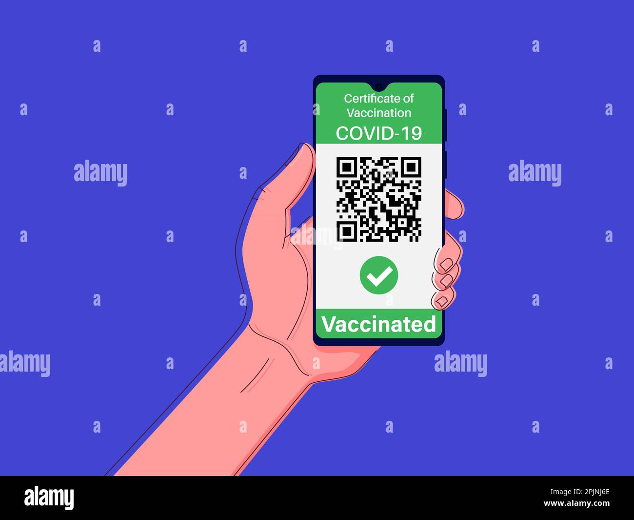 Health Passport on Mobile Phone Screen with Qr-code and Check Mark