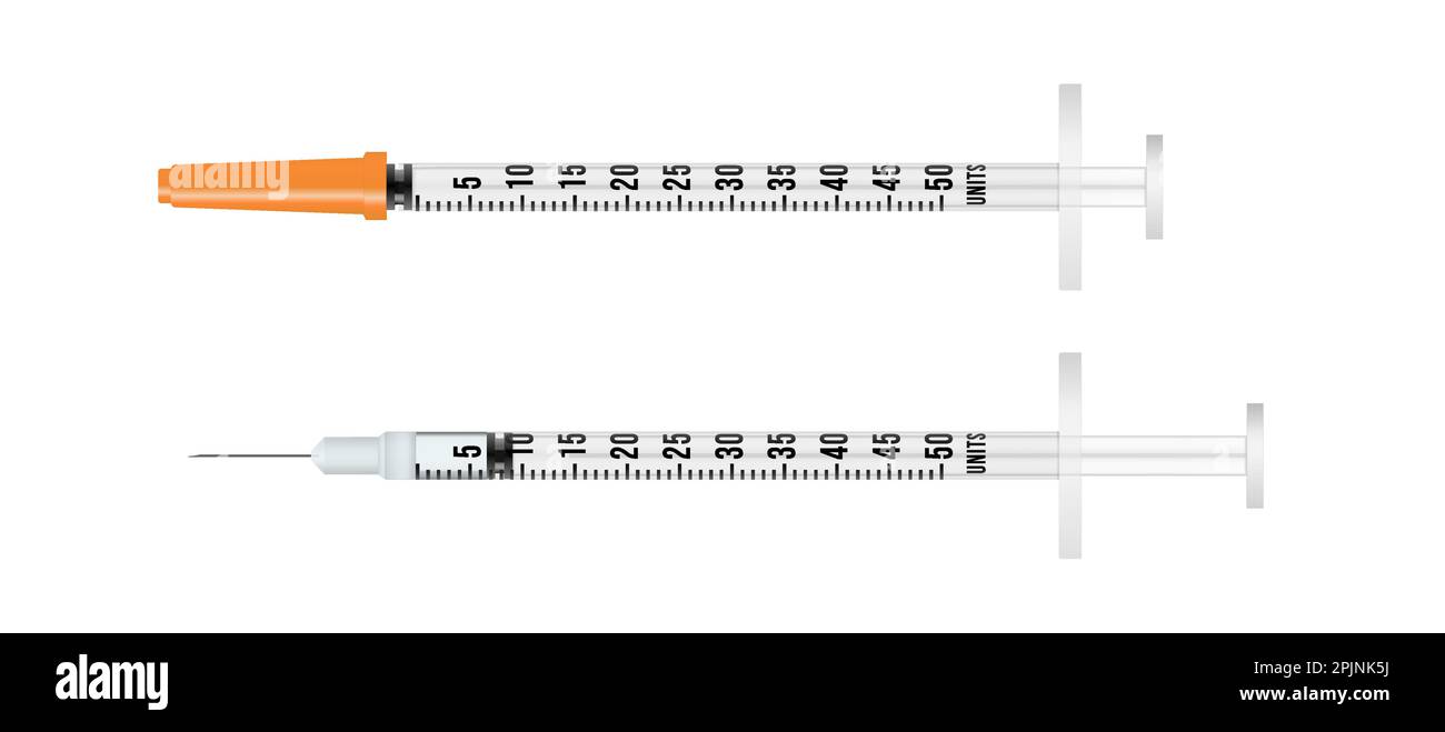 Realistic insulin medical disposable syringe with needle, dose and cap