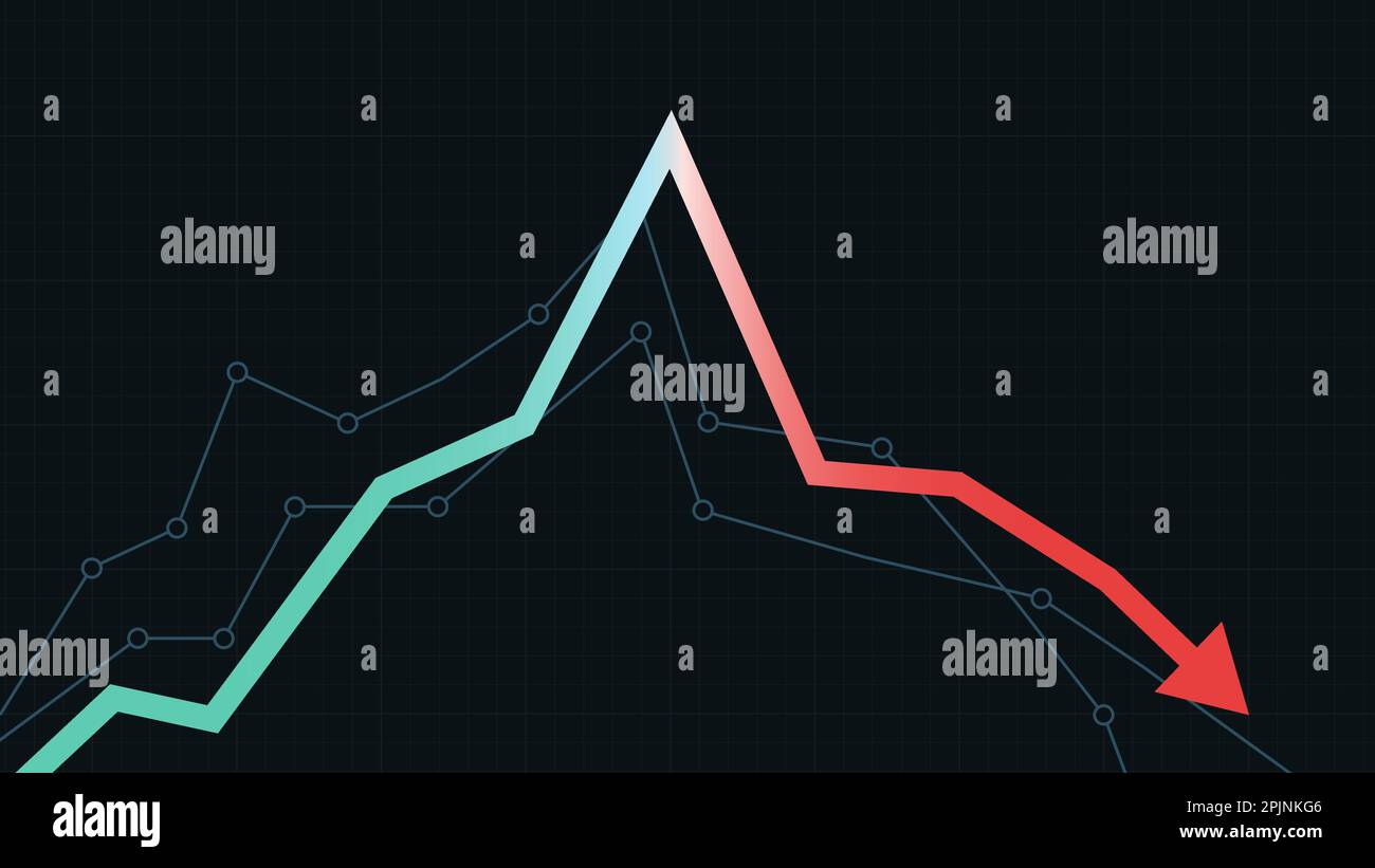Overheating of the stock market and falling concept. Financial arrow