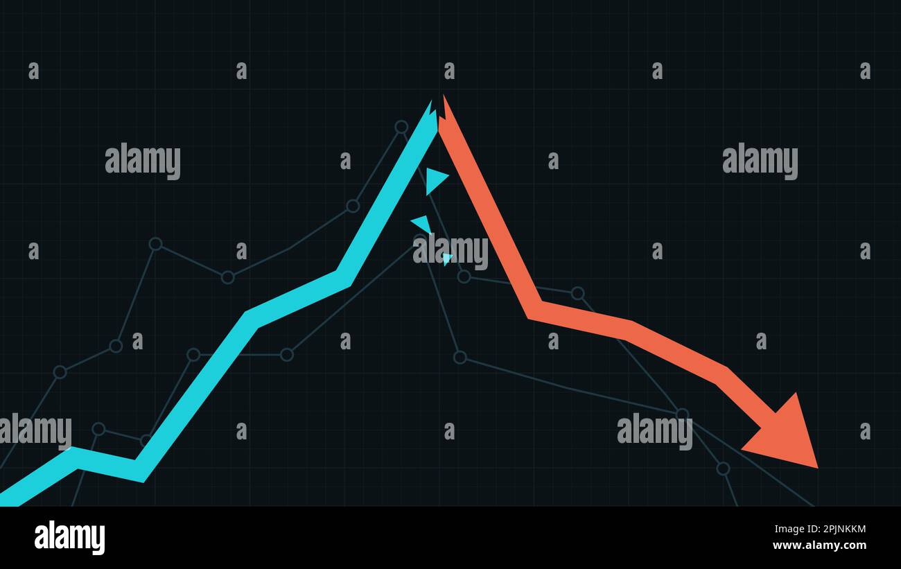 Stock market crash concept. Broken chart arrow. Stock market growth and