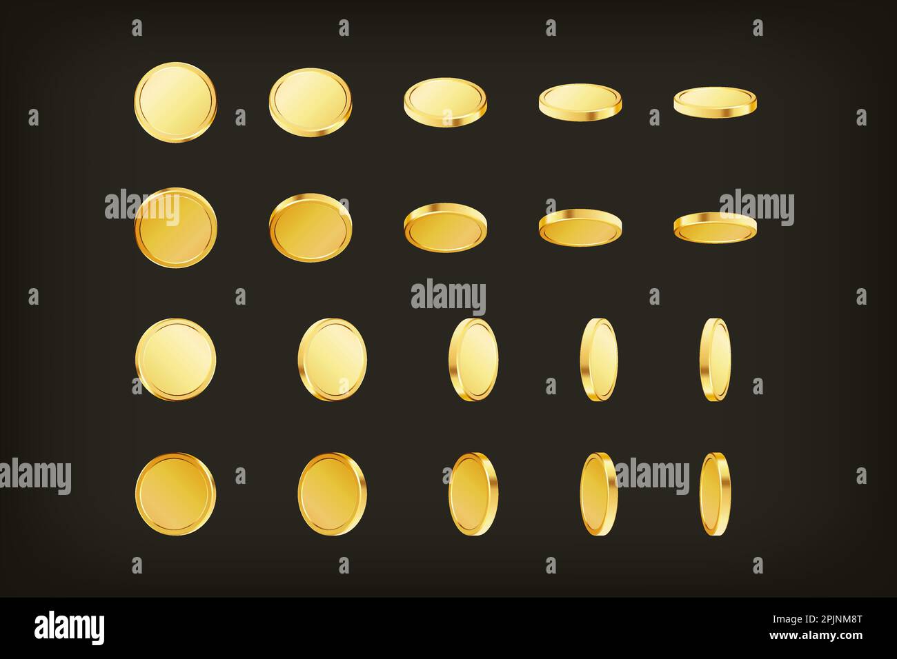 Set of rotating gold coins with star sign on transparent background ...
