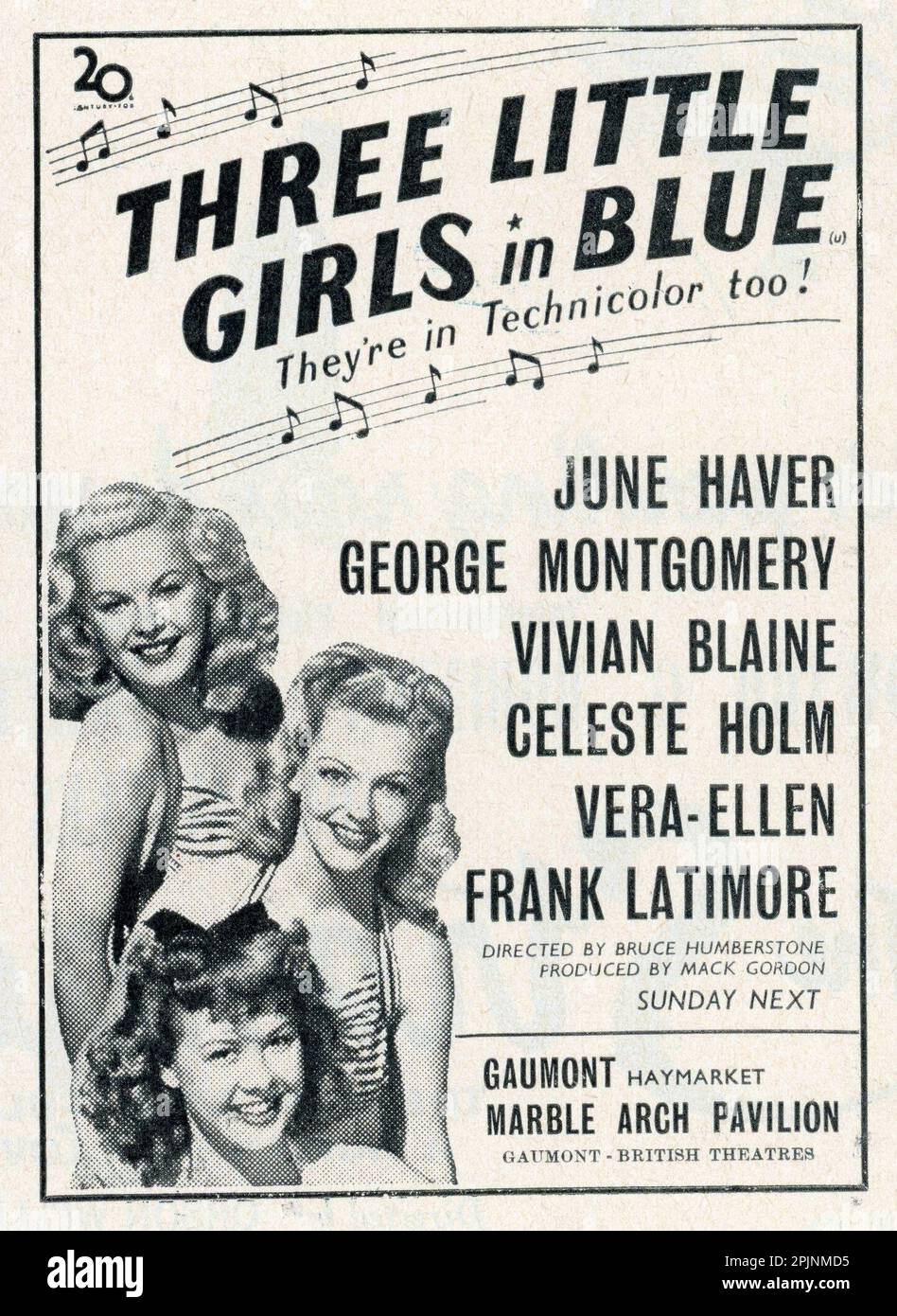 JUNE HAVER VIVIAN BLAINE and VERA-ELLEN in THREE LITTLE GIRLS IN BLUE 1946 director R. BRUCE HUMBERSTONE producer Mack Gordon Twentieth Century Fox Stock Photo